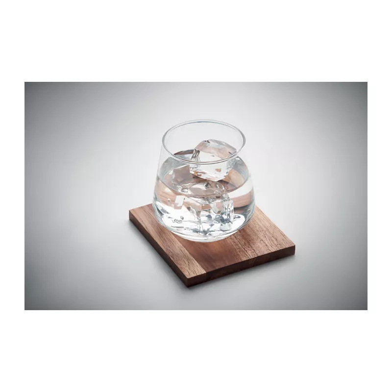 Szklanka do whisky 200 ml z podstawką akacjową DRINKS - Przezroczysty (MO2661-22)
