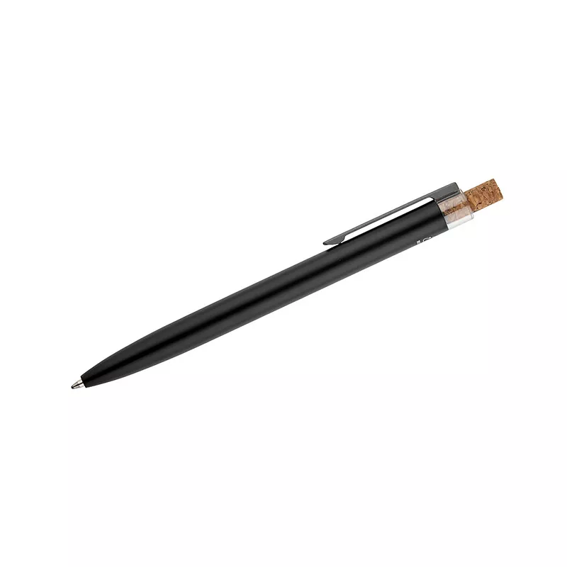 Długopis z recyklingowanego aluminium z korkowym przyciskiem KORIN - czarny (19742-02)