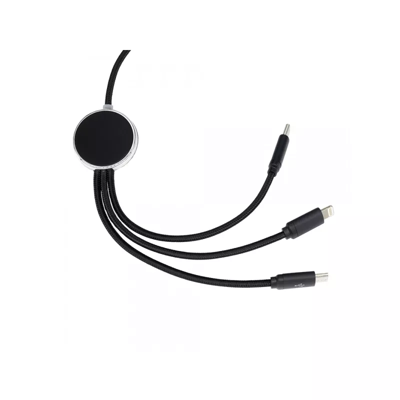 Długi kabel do ładowania 3w1 z podświetlanym logo - czarny (EG053403)