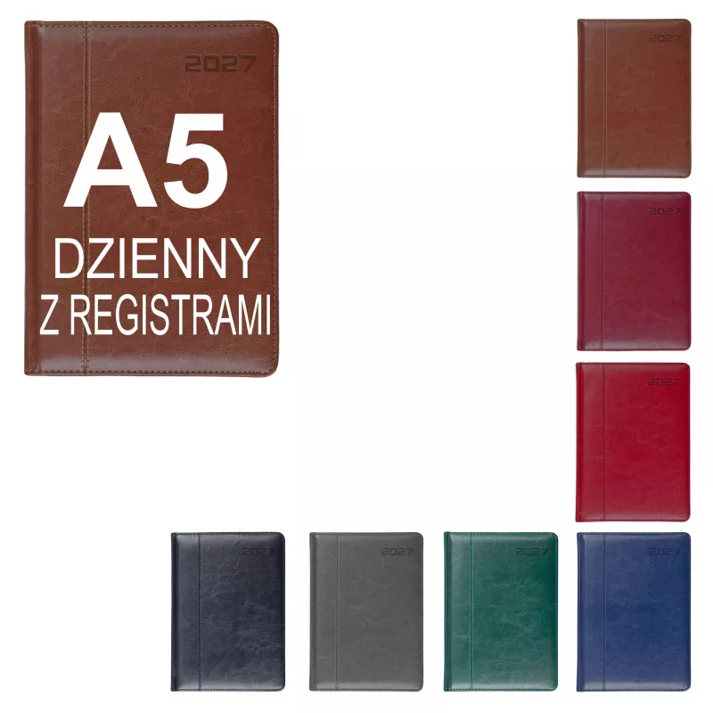 Kalendarz książkowy A5, dzienny, z registrami NEVRO - różne kolory (KK-VCN-725RD)