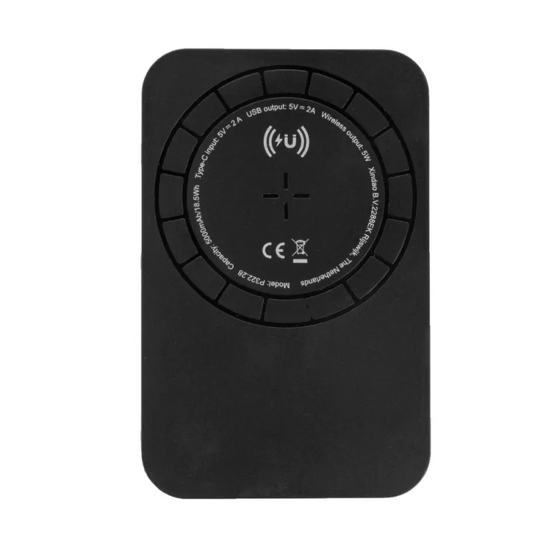 Magnetyczny, bezprzewodowy power bank 5000 mAh, 5W - czarny (P322.281)