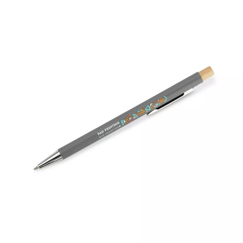 Długopis metalowy z bambusowym przyciskiem KIVO - szary (19732-14)