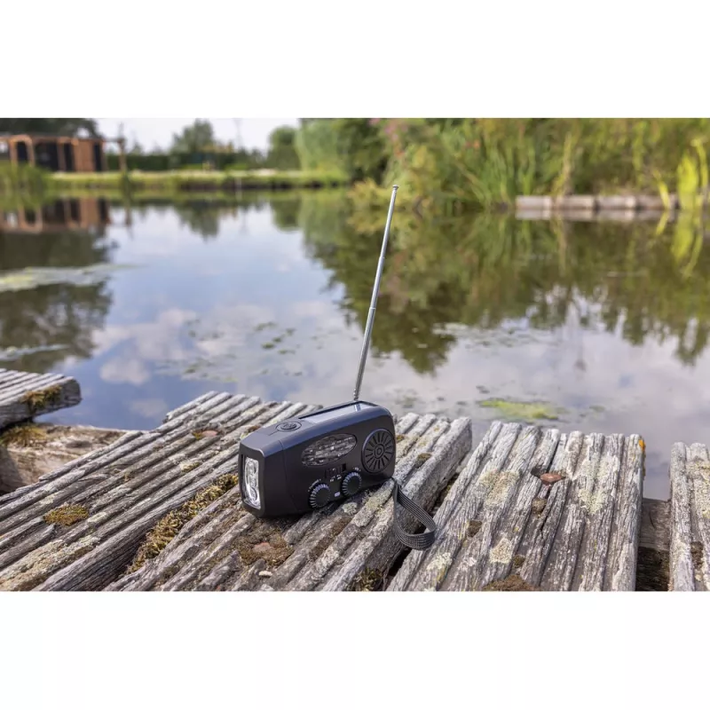 Radio survivalowe AM/FM, power bank 1800 mAh, latarka RescueWave - czarny (P326.4301)