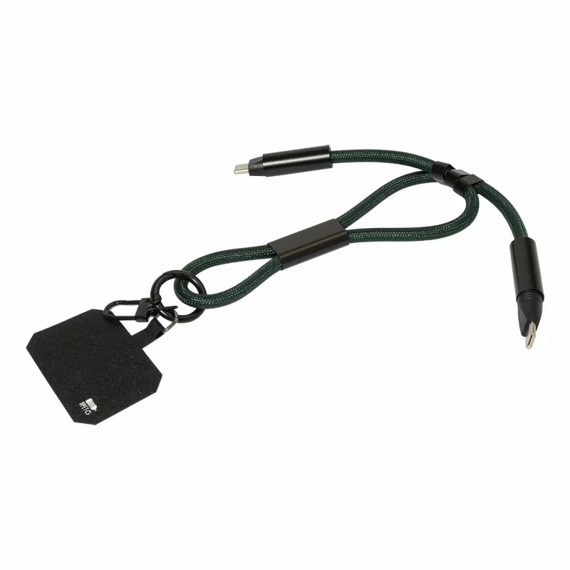 CuffCharge smycz na nadgarstek, uchwyt na telefon, kabel 60W RPET - ciemno zielony (AP864134-07A)
