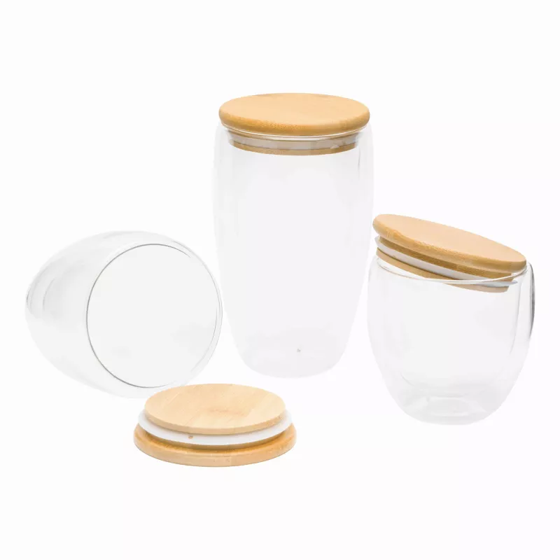 Dwuścienna szklanka z pokrywą z bambusa. Przezroczysta, odporna na temperaturę, o pojemności ok. 250 ml - transparentny (56-0304450)