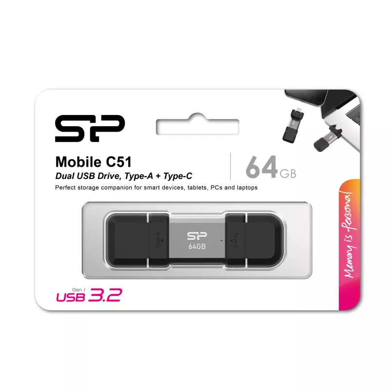 Pendrive OTG Silicon Power Mobile C51 USB 3.2 od 64 do 256 GB - czarny (EG834203 64GB)