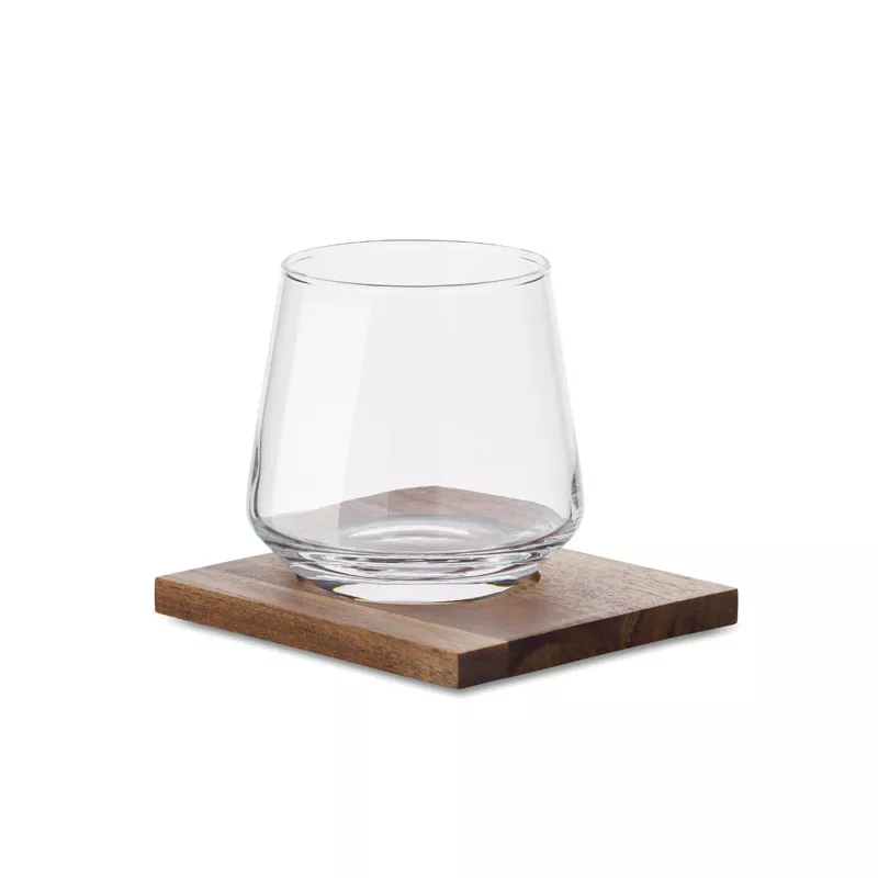 Szklanka do whisky 200 ml z podstawką akacjową DRINKS - Przezroczysty (MO2661-22)