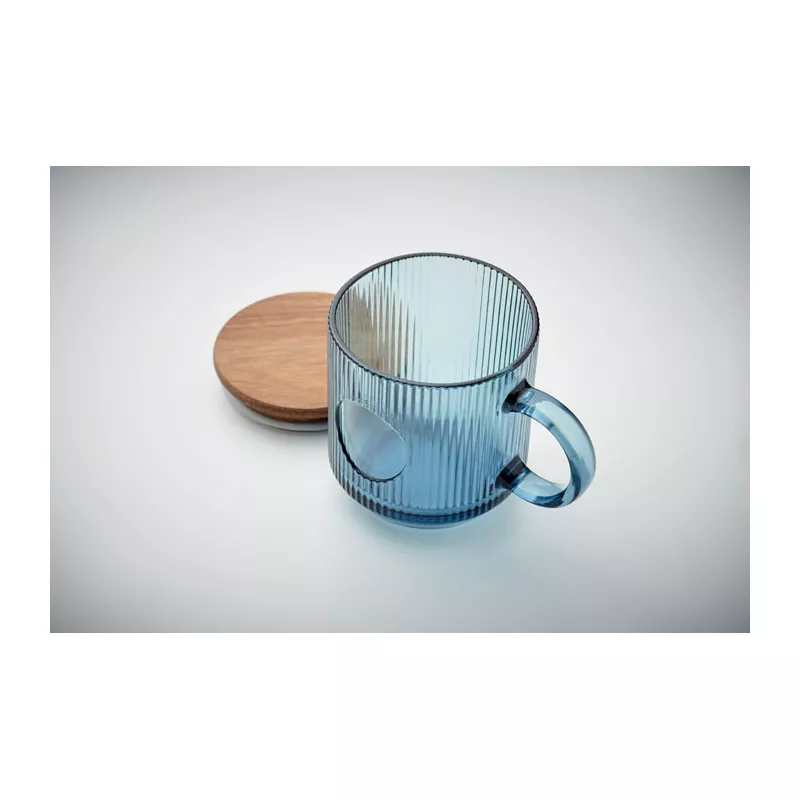 Kubek szklany prążkowany z pokrywką 300 ml VITRIO MUG - Przezroczysty Niebieski (MO2752-23)