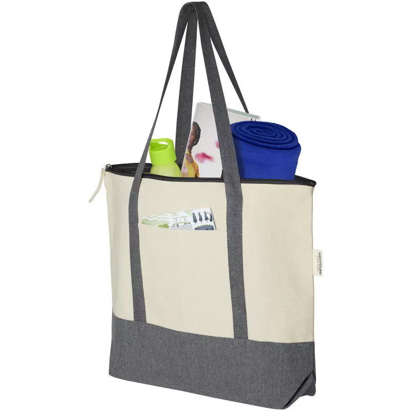 Repose torba na zakupy z suwakiem o pojemności 10 l z bawełny z recyklingu o gramaturze 320 g/m² - Piasek pustyni-Szary melanż (12064506)