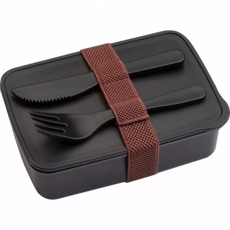 Lunch box ze sztućcami VIGO 600 ml - czarny (265903)