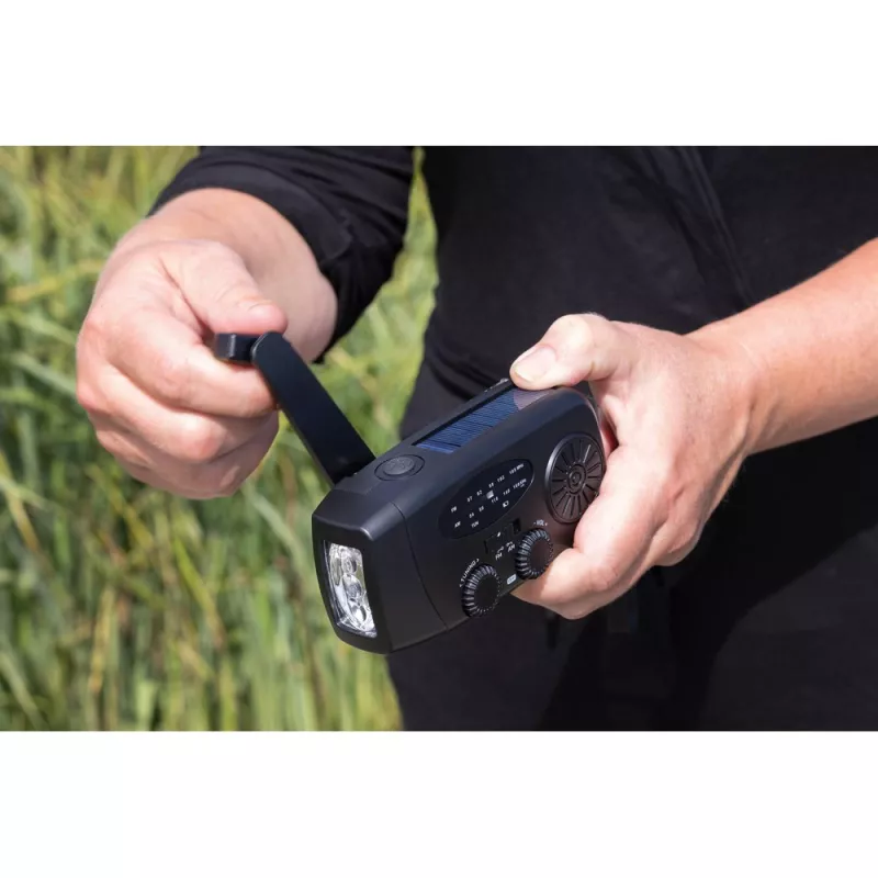 Radio survivalowe AM/FM, power bank 1800 mAh, latarka RescueWave - czarny (P326.4301)