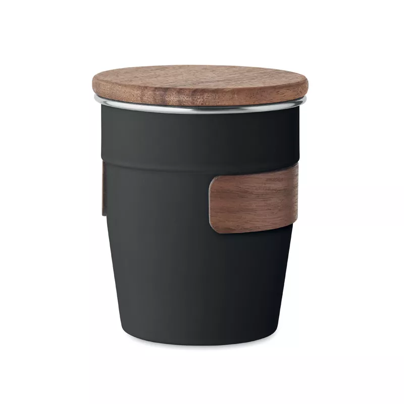 Kubek stalowy z pokrywką z orzecha 350 ml WALNUT - Czarny (MO2322-03)