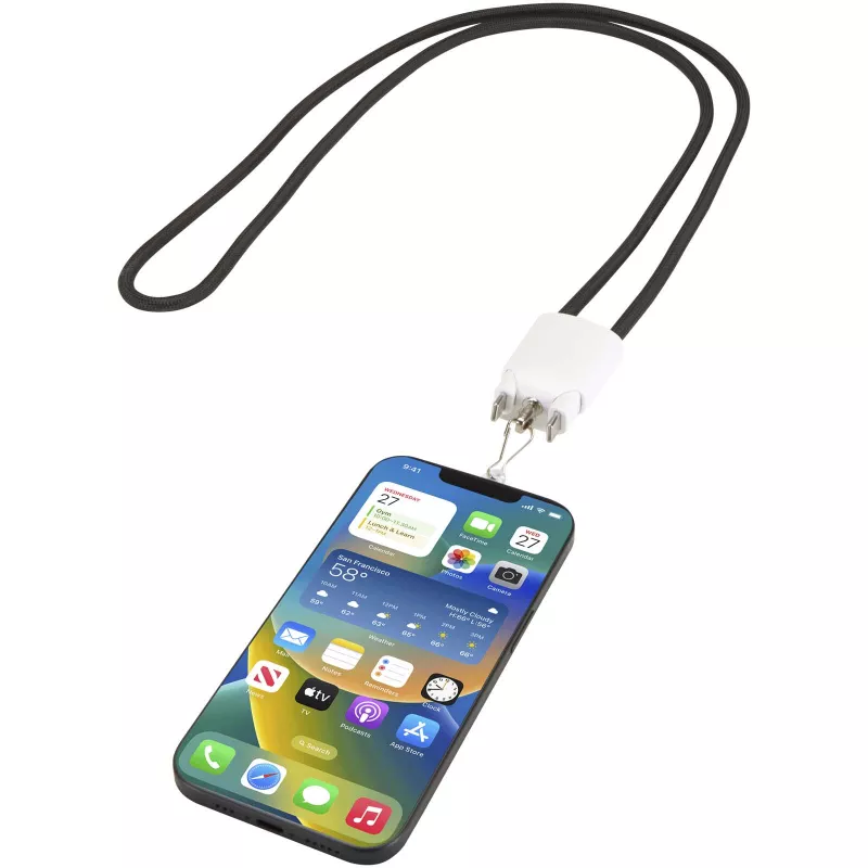 Ion 65 W 5 w 1 - kabel do ładowania z funkcją smyczy na szyję, wykonany z tworzywa sztucznego pochodzącego z recyklingu  - Biały (12452301)