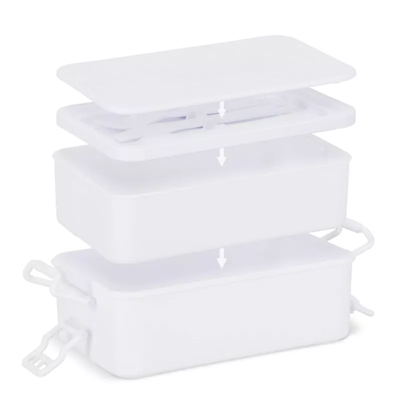 Dwupoziomowe pudełko na lunch z sztućcami - biały (LT90426-N0001)