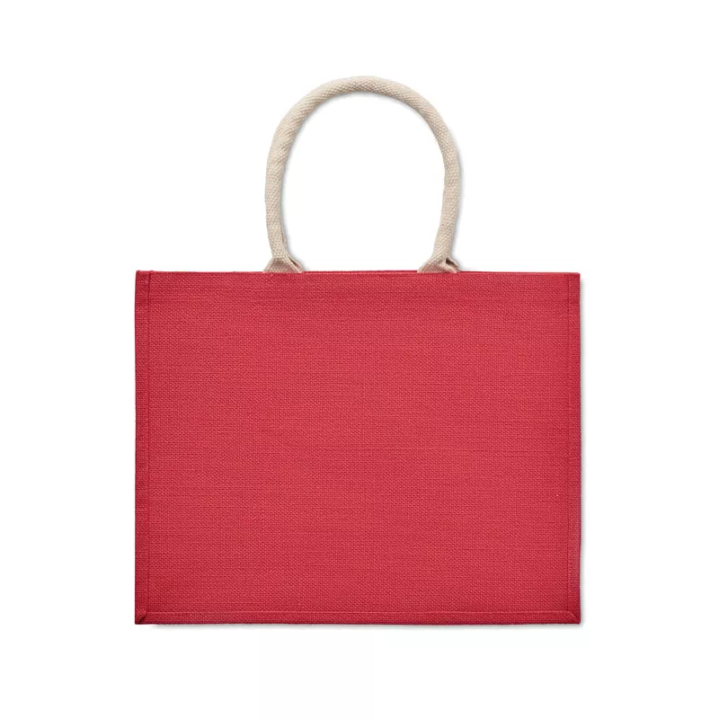 Torba jutowa laminowana z bawełnianymi uchwytami AURA - Czerwony (MO6443-05)