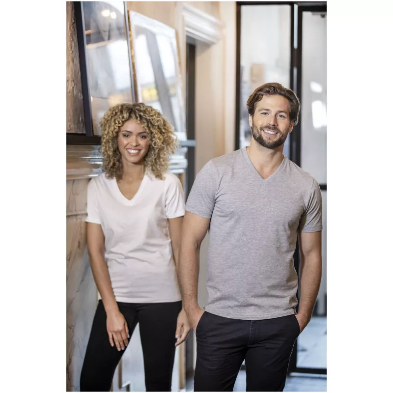 Koszulka damska Somoto z krótkim rękawem i kołnierzem w serek  - Szary melanż (38030-H_GREY)