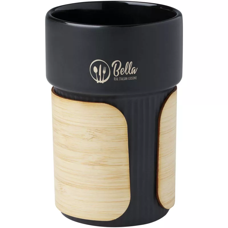 Fika kubek 340 ml z bambusową osłoną - Czarny (10080990)