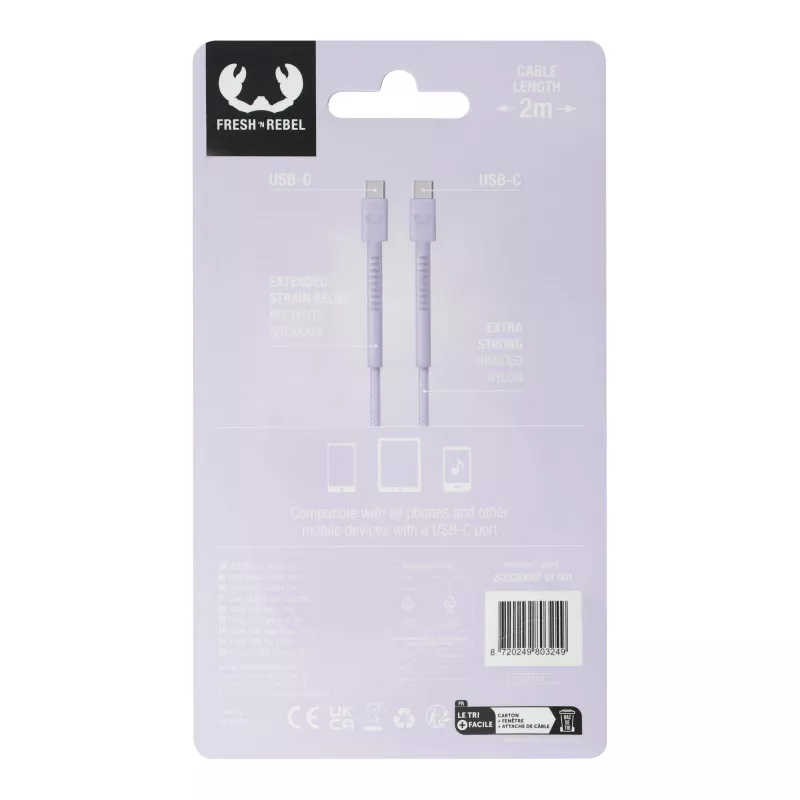 2UCC200 | Kabel Fresh 'Rebel USB-C do USB-C 2,0 m - liliowy (LT49409-N0071)