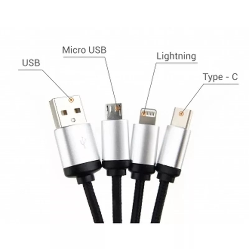 Kabel do ładowania 3w1 z podświetlanym logo - czarny (EG041903)