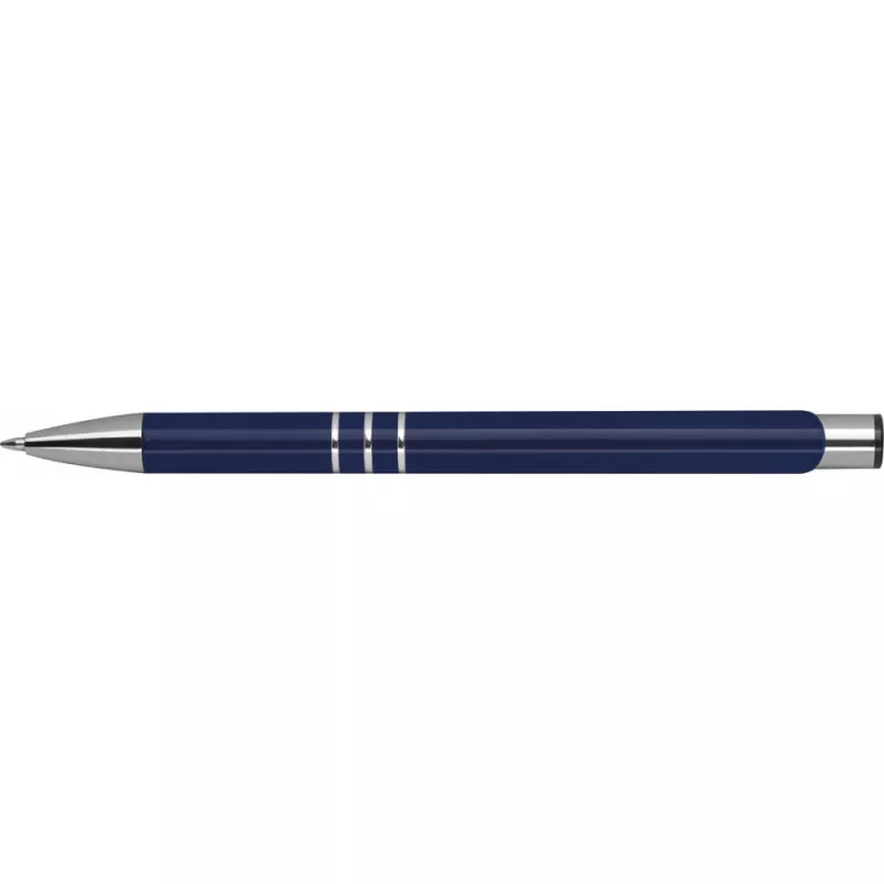 Granatowy długopis metalowy z trzema chromowanymi ringami idealne pod grawer reklamowy