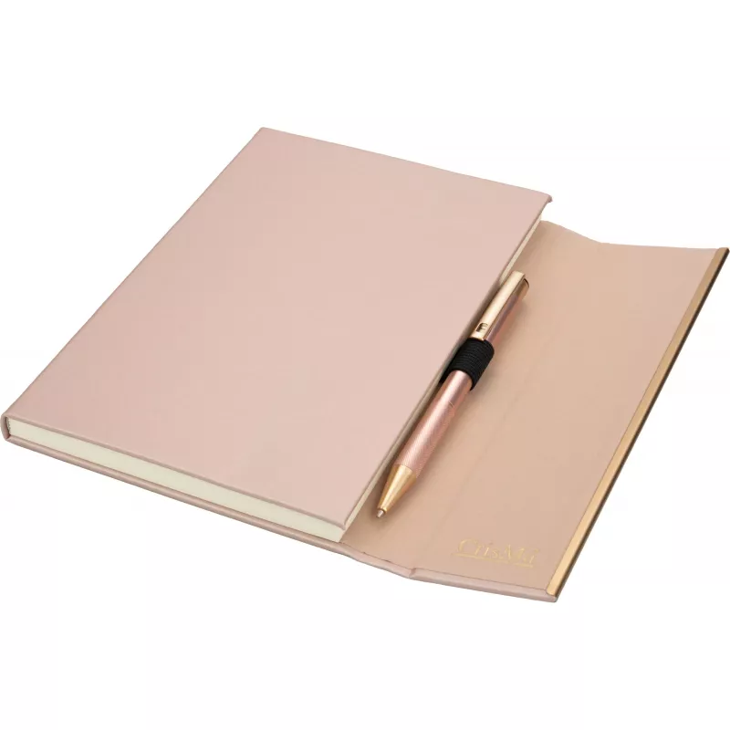 Notatnik A5 ze skóry z recyklingu, w linie z długopisem metalowym CrisMa MAGGIE - miedziany (2476395)