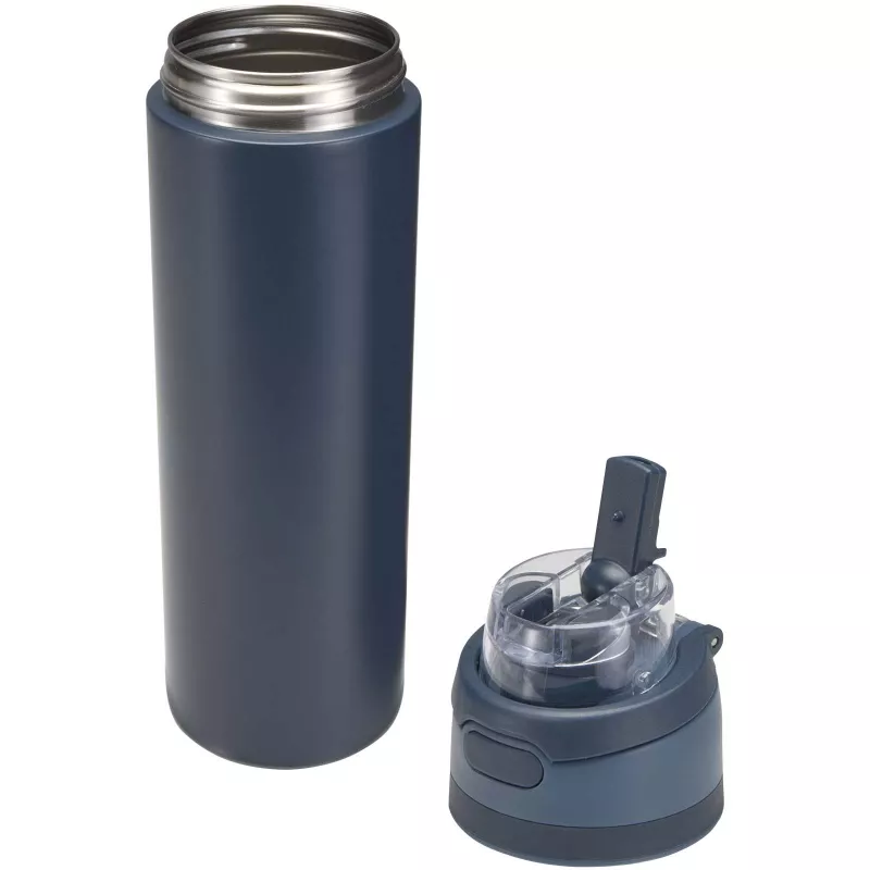 Bidon na wodę Theron 800 ml z jednowarstwowej stali nierdzewnej pochodzącej z recyklingu, certyfikowanej zgodnie z RCS, z pok - Granatowy (10095155)