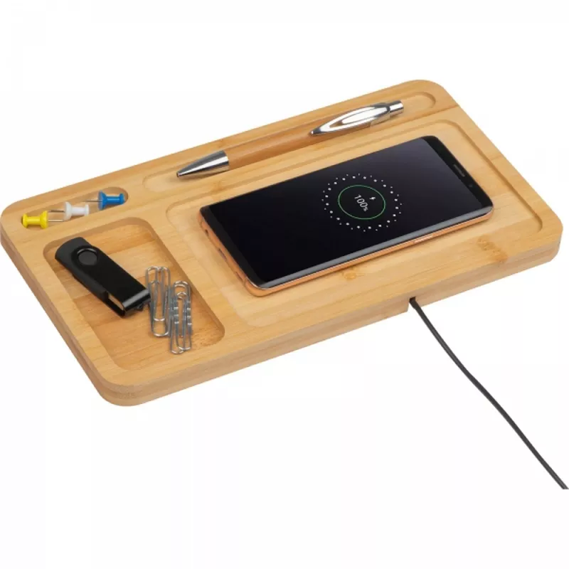 Organizer na biurko z ładowarką indukcyjną ISABELLE - beżowy (3149913)