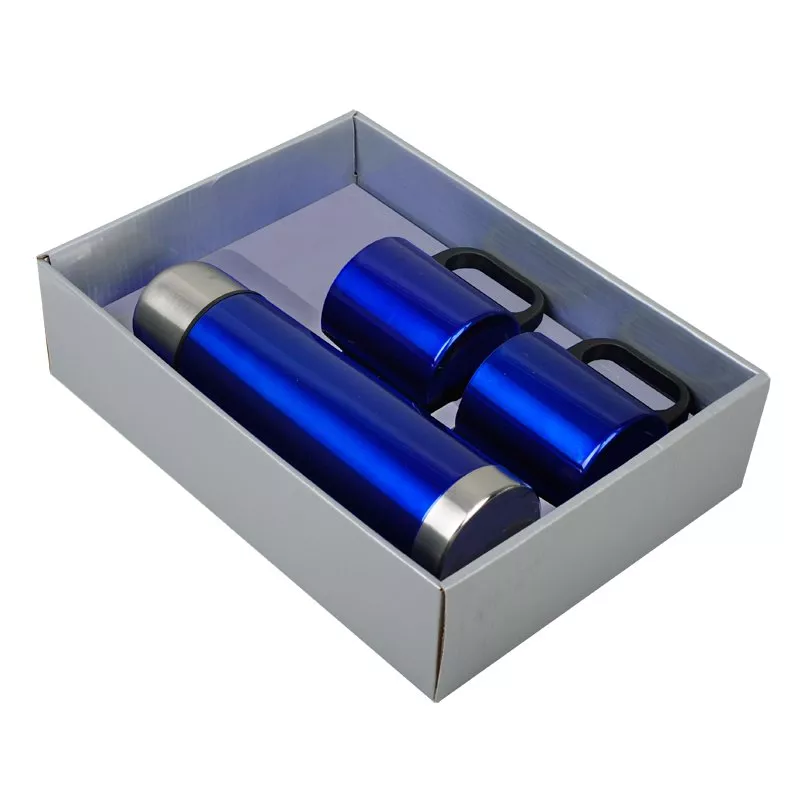 Metalowy termos Picnic 480 ml + 2 kubki - niebieski (R08383)