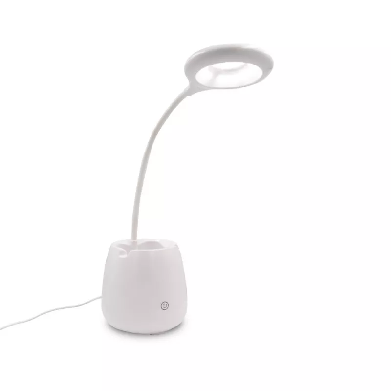 Lampka na biurko, głośnik bezprzewodowy 3W, stojak na telefon, pojemnik na przybory do pisania | Asar - biały (V0188-02)