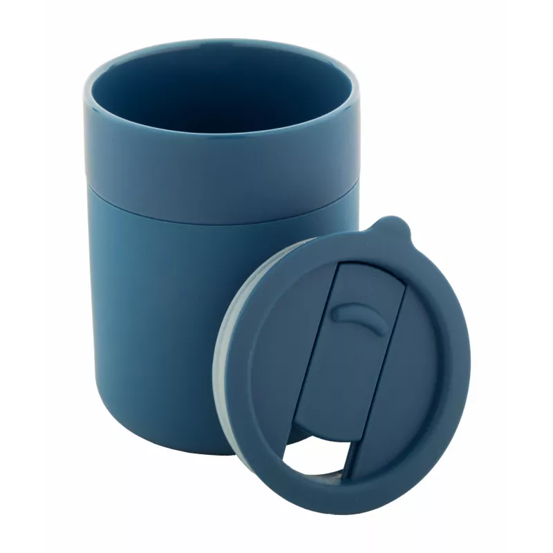 Ceramiczny kubek podróżny pokryty silikonem 300 ml Liberica - niebieski (AP800549-06)