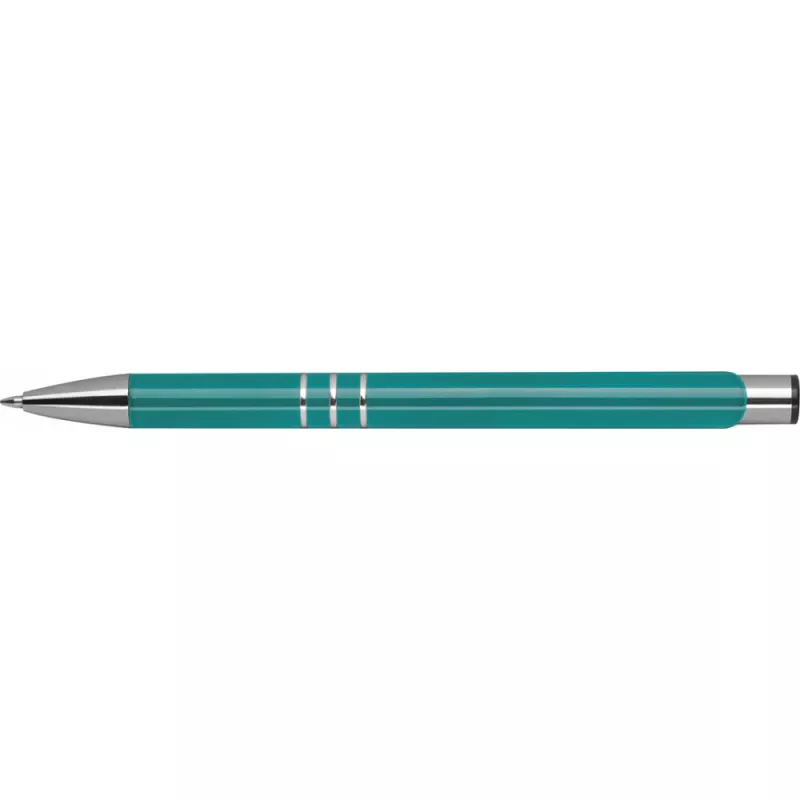 Turkusowy długopis metalowy z trzema chromowanymi ringami idealne pod grawer reklamowy