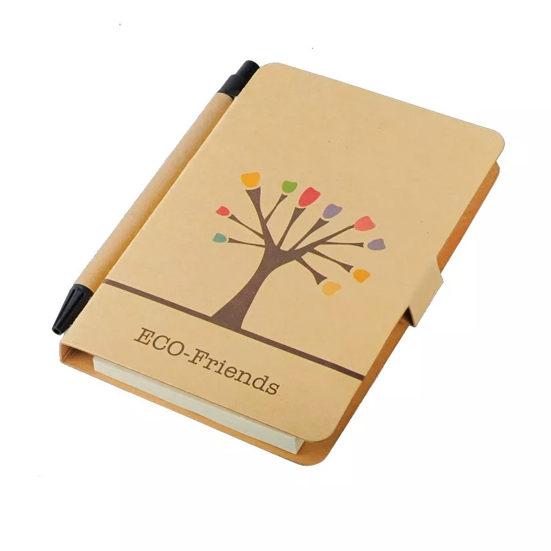 Notes 80x140/50k gładki Tree z długopisem - brązowy (R73797)