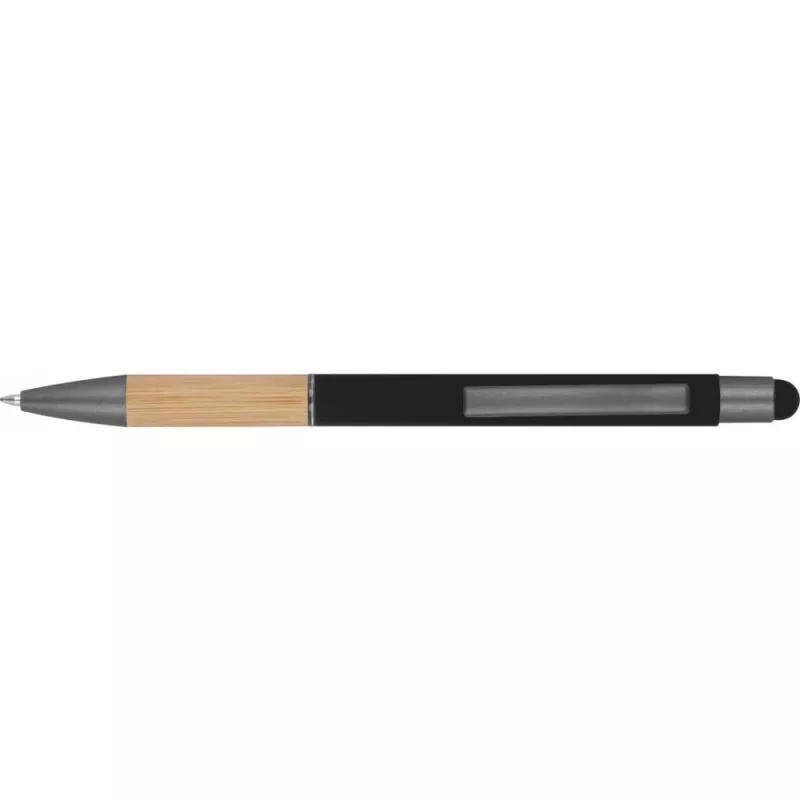 Długopis metalowy z uchwytem z bambusa i touch penem - czarny (1358103)