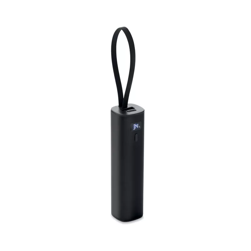 Powerbank aluminiowy 5000 mAh z kablem USB-C POWERTUBE - Czarny (MO3144-03)