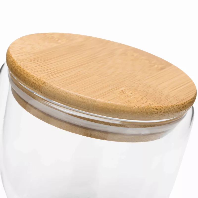 Dwuścienna szklanka z pokrywą z bambusa. Przezroczysta, odporna na temperaturę, o pojemności ok. 250 ml - transparentny (56-0304450)