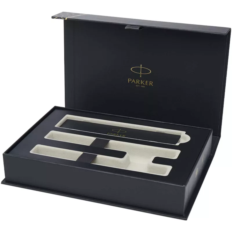 Parker IM Essentials – elegancki zestaw piśmienniczy: pióro i długopis, kolor srebrny - Czarny (10801590)