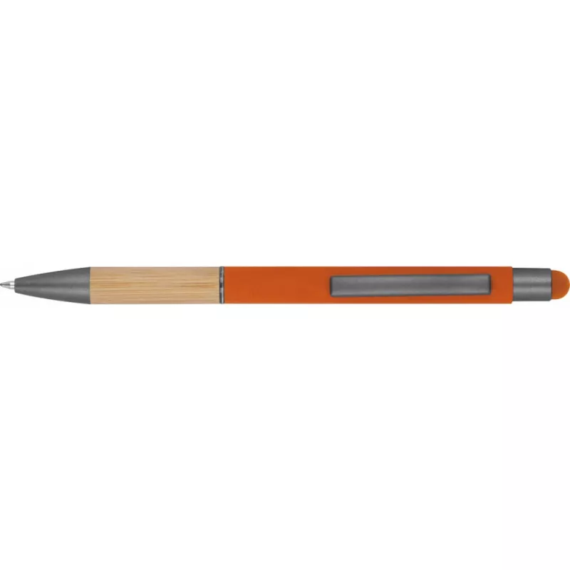 Długopis metalowy z uchwytem z bambusa i touch penem - pomarańczowy (1358110)
