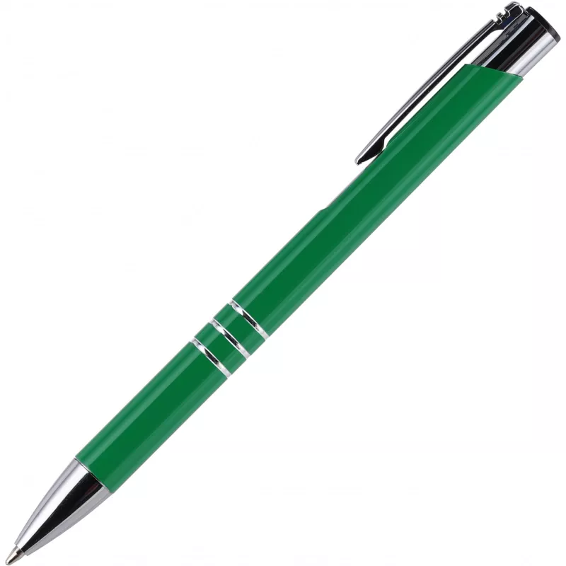 Zielony długopis metalowy z trzema chromowanymi ringami idealne pod grawer reklamowy
