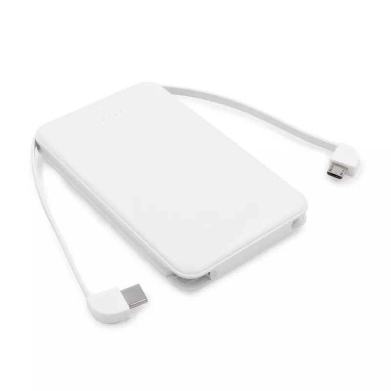 Power bank 5000 mAh ze zintegrowanymi kablami, adapter w komplecie | Presley - biały (V0905-02)