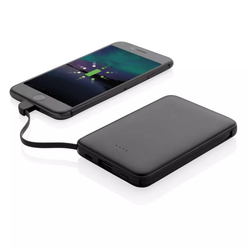 Power bank 5000 mAh, zintegrowany kabel 3 w 1 - czarny (P322.081)