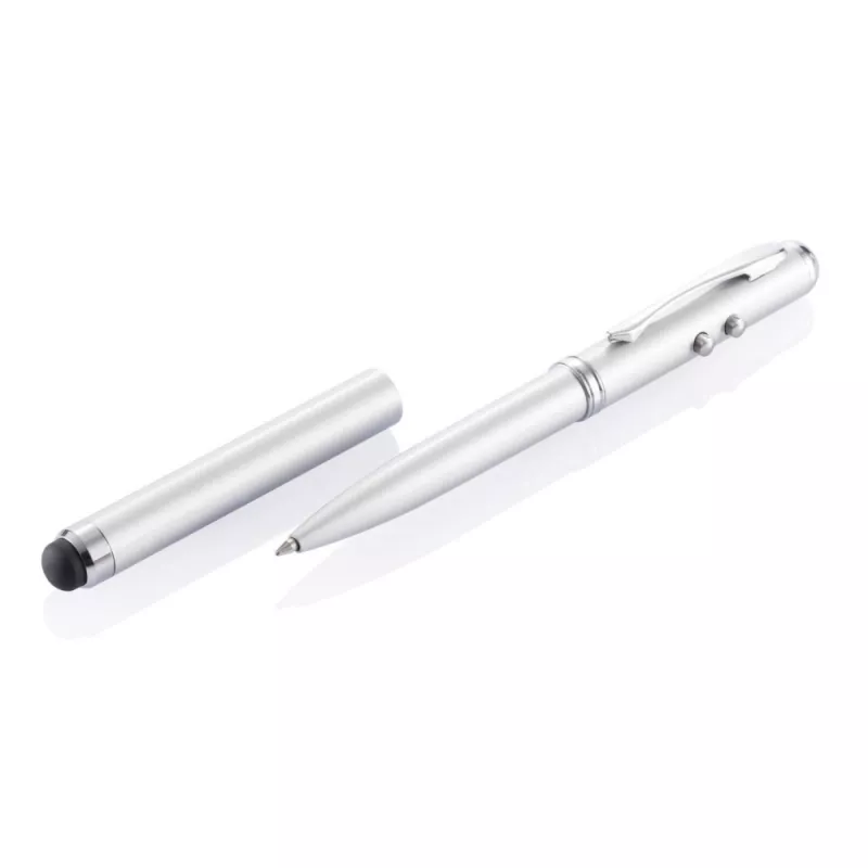 Długopis 4 w 1, touch pen, wskaźnik laserowy, latarka - srebrny (P327.102)