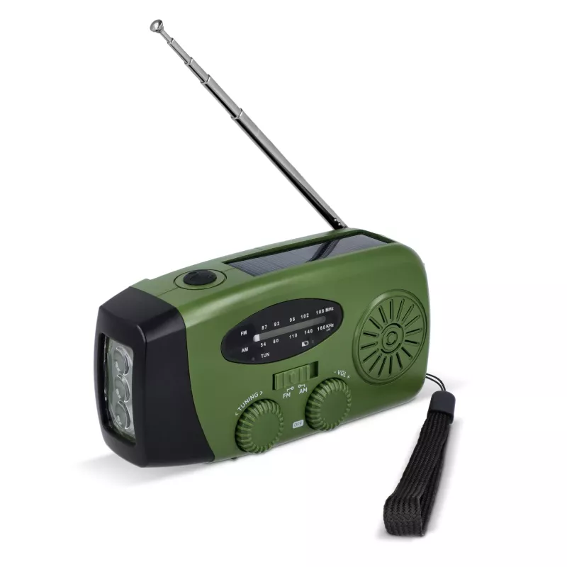 SafeSound Radio awaryjne zasilane energią słoneczną i korbką - ciemnozielony (LT95607-N0030)