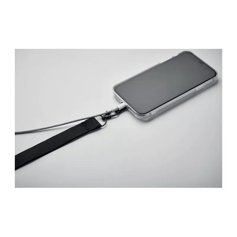 Smycz na telefon z klamrą bezpieczeństwa AMESTE - Czarny (MO2120-03)