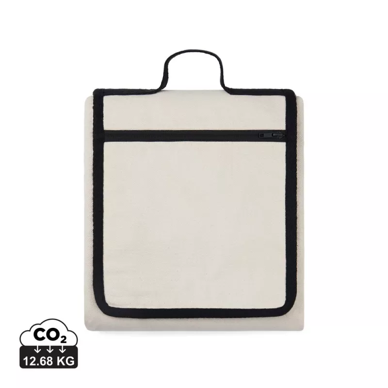 Koc piknikowy 130 x 170 cm VINGA Volonne AWARE™, płótno z recyklingu 340 g/m² - biały, czarny (VG539-02)