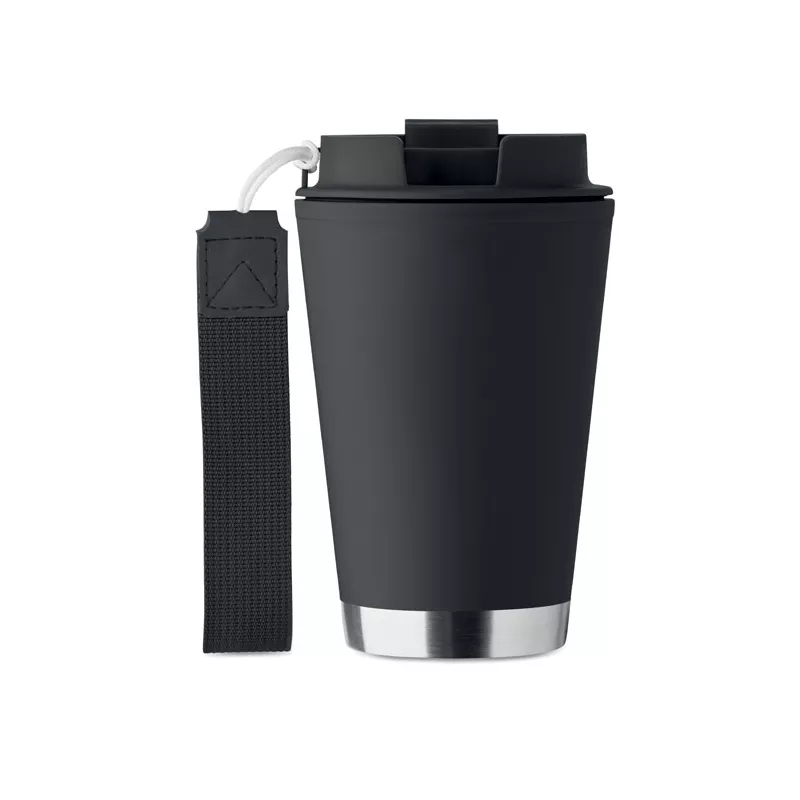 Kubek dwuścienny z PP z paskiem 300 ml TOPIZ - Czarny (MO2596-03)