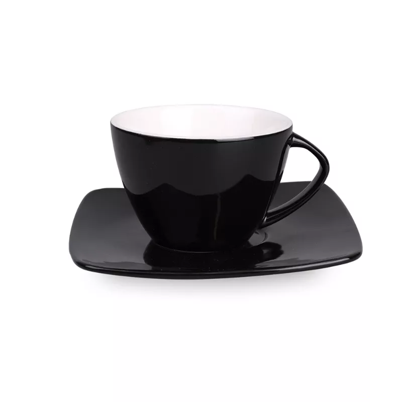 Filiżanka porcelanowa ze spodkiem Luna Set 220ml - czarno-biały (C/256-CZARNO/BIAŁA)
