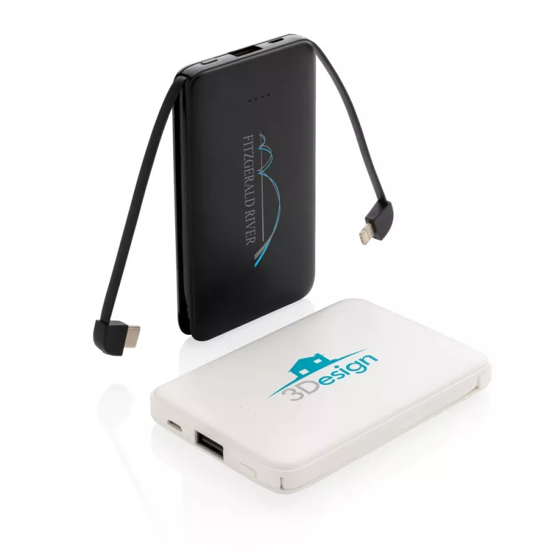 Power bank 5000 mAh, zintegrowany kabel 3 w 1 - biały (P322.083)