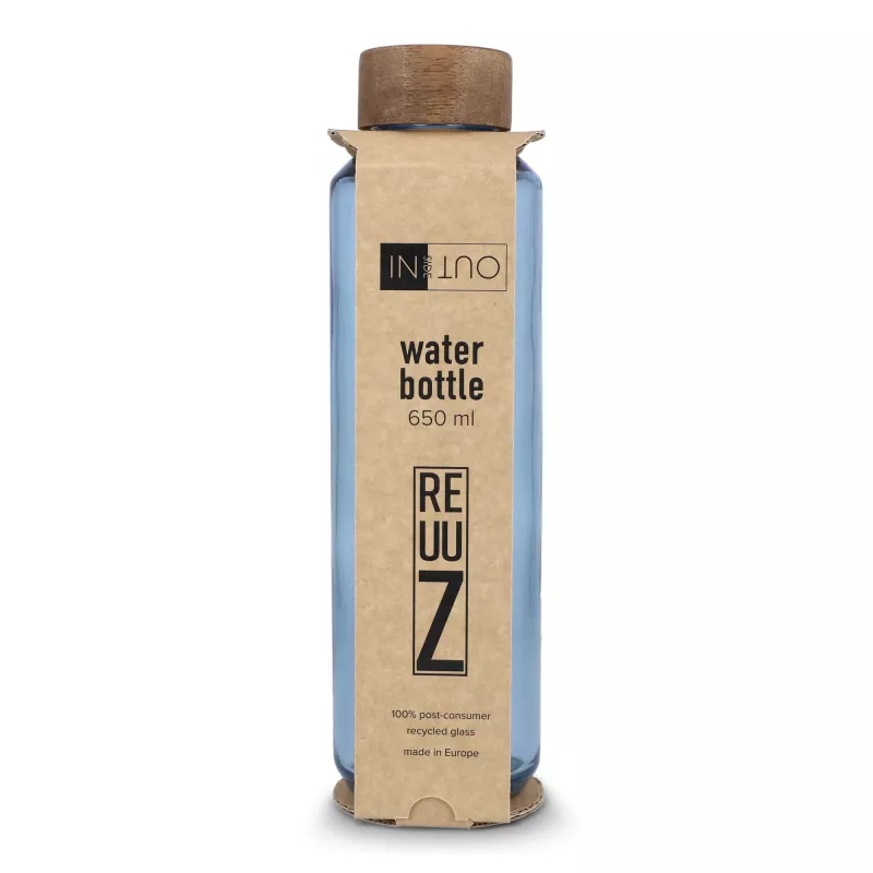 Butelka InSideOut z recyklingowanego szkła ReuuZ z drewnianym korkiem 650 ml - jasnoniebieski transparentny (LT57013-N0412)