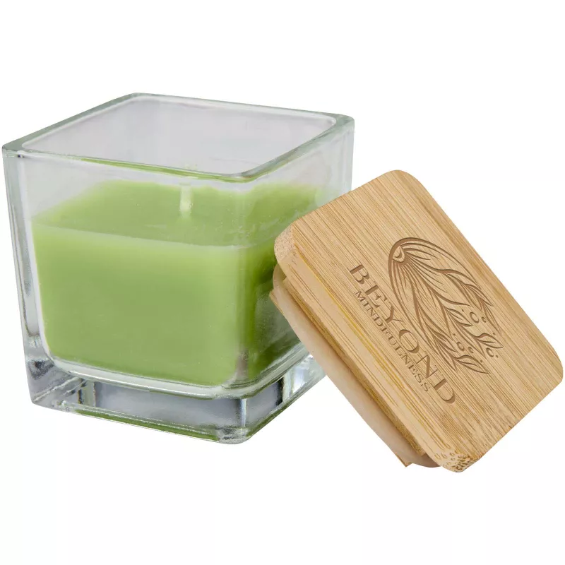 Ambra kwadratowa świeca w szkle z bambusową pokrywką - Oasis Green (12635461)