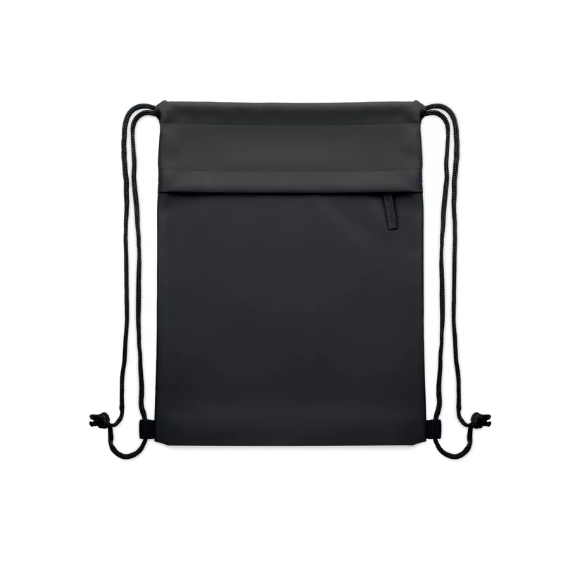 Worek ze sznurkiem z RPET 600D z kieszenią BANGKOK BAG - Czarny (MO2639-03)